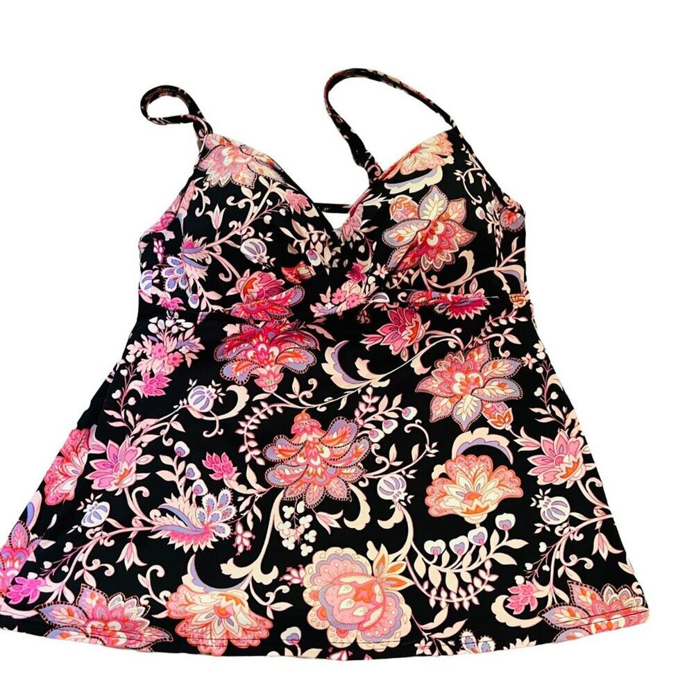 Lands End V-Neck Wrap Underwire Tankini Swimsuit Twilight Floral Size 32DD/34D